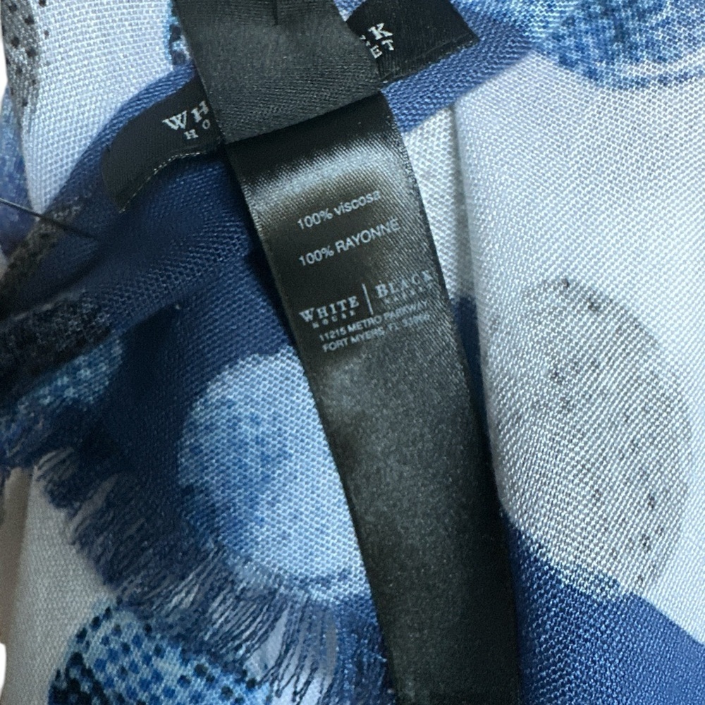 White House Black Market Blue Polka Dot Printed Scarf Fringe Edges Gift For Her - Picture 8 of 10
